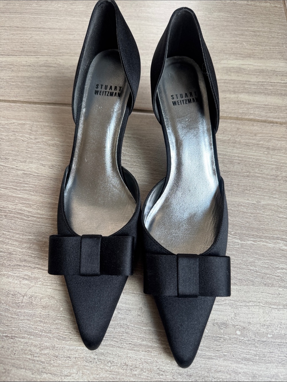 Stuart Weitzman Black Pointed D'Orsay Bow Heels